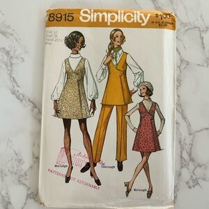 Vintage Simplicity 8915 Sewing Pattern Mod Tunic Dress & Pants Size 12 70s